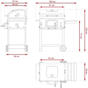 Multifunkčný gril Avenberg Genius + liatinový rošt+ tác + kameň na pizzu, 70 x 103 x 105 cm
