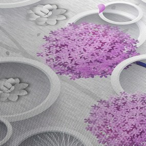 Obraz 3D abstrakcie s kruhmi a kvetinami (s hodinami) (90x30 cm)