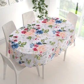 Biante Bavlnený oválny obrus Sandra SA-387 Veľké žlté a modré kvety na bielom 100x160 cm