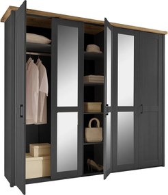 Šatníková skriňa Locarno, 5-dverová, grafit/dub artisan