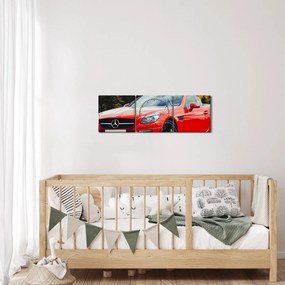 Obraz - červený Mercedes (s hodinami) (90x30 cm)