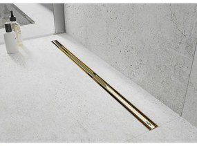 MEXEN Flat nerezový sprchový žľab s rotačným 360° sifónom 150 cm, vzor SLIM, zlatá, 1541150