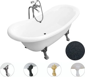 Besco Voľne stojaca vaňa zo sanitárneho kompozitu Amelia Glam G 190x77 s prepadom BESCO-Typ výpuste: Click-Clack s prepadom, čierna matná, BESCO-Nôžk…