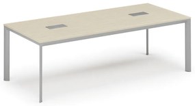 Rokovací stôl PRIMO INVITATION, 240x120 cm, breza + 2x stolná zásuvka TYP I, strieborná