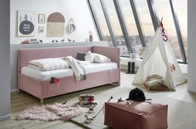 Detská posteľ loop 120 x 200 cm s bočnicou a úložným priestorom ružová MUZZA