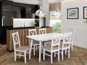 Stôl so 6 stoličkami - AL43, Morenie: dub artisan L, Poťahové látky: Hygge D91, Farby nožičiek: biela