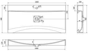 Mexen Poli, umývadlo na dosku z konglomerátu 1/O 100 x 48 cm, čierna matná, 23021071