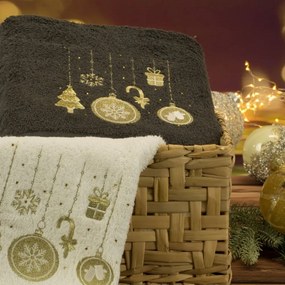 Bavlnený vianočný uterák čierny s vianočnými ozdobami Šírka: 70 cm | Dĺžka: 140 cm