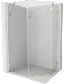 Mexen Lunar, pravý výklopný päťuholníkový sprchový kút 90 x 100 cm, 8mm číre sklo, zlatý matný profil, 831-090P-100L-55-00-P