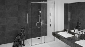 Rea Nixon, sprchovací kút s posuvnými dverami 150(dvere) x 90(stena), pravý, číre sklo, chrómový profil, KPL-00426