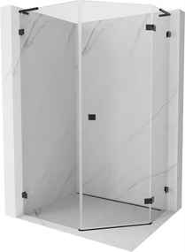 Mexen Lunar, L päťuholníkový sprchový kút s pravým sklonom 80 x 100 cm, 8mm číre sklo, čierny profil, 831L-080P-100L-70-00-P