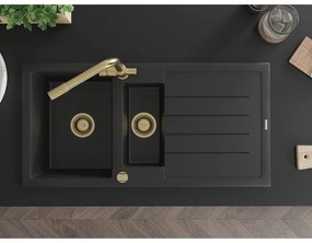 Mexen Andres, granitový drez 1000x500x200 mm, 1,5-komorový + zlatá batéria Duero, čierna, 6515-77-671600-50
