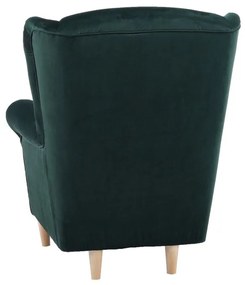 Kondela Kreslo, ušiak s taburetom, smaragdová látka, ASTRID