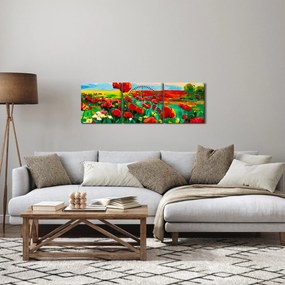 Obraz poľa s vlčími makmi (s hodinami) (90x30 cm)