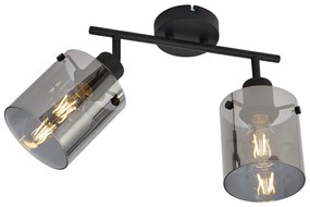 Dizajnový stropný reflektor čierny s dymovým sklom 2-svetlá - Domo