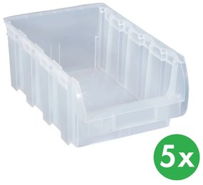 Plastový box COMPACT, 316 x 500 x 200 mm, 5 ks, priehľadný