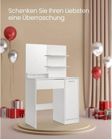 Toaletný stolík so zrkadlom a úložným priestorom, biela farba