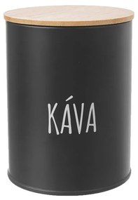 Dóza na kávu, plechová, čierna, s bambusovým vekom, 0,8 l, KÁVA