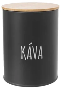 Dóza na kávu, plechová, čierna, s bambusovým viečkom, 0,8 l, KÁVA