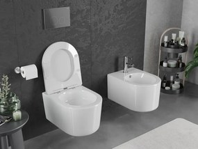 Mexen Sofia, závesná WC misa 490x360x355 mm, Rimless Tornádo + WC sedadlo z duroplastu, biela lesklá, 30540300T