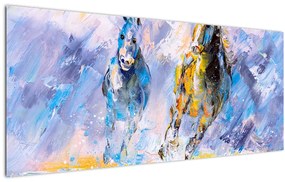 Obraz bežiacich koňov, olejomaľba (120x50 cm)