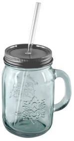 Pohár z recyklovaného skla s viečkom a slamkou Esschert Design Authentic, 550 ml