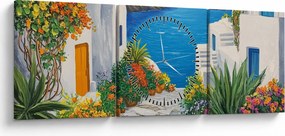 Obraz - Grécka ulička (s hodinami) (90x30 cm)