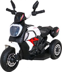 Ramiz Motorka Fast Tourist na batérie pre deti biela + audio + svetlá + ekokoža