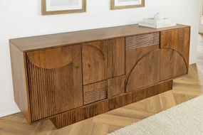 Dizajnová 3D komoda z mangového masívu Art Deco dymová hnedá 170cm