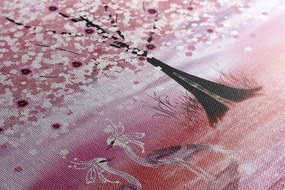 Obraz volavky pod magickým stromom v ružovom prevedení - 90x60