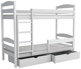 Detská poschodová posteľ z masívu borovice KAJETÁN so šuplíkmi - 200x90 cm - BIELA