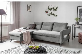 Svetlosivá zamatová rozkladacia rohová pohovka Miuform Stylish Stan, ľavý roh