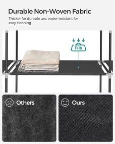 Látková skriňa, šatník, mobilná skriňa, 12 políc, 150 x 45 x 175 cm, čierna