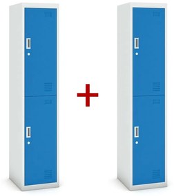 Šatníková skrinka dvojdverová 1+1 ZADARMO, cylindrický zámok, sivá/modrá