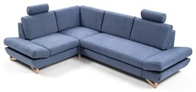 Rozkladacia rohová čalúnená sedacia súprava s úložným priestorom do tvaru L AVESTA, ľavé prevedenie, modrá