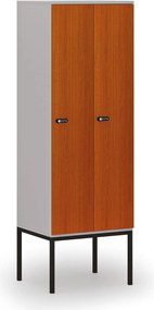 Drevená šatníková skrinka S4 s podnožou, 2 oddiely, 1871 x 600 x 500 mm, demont, mechanický kódový zámok, sivá/čerešňa