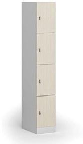Šatníková skrinka s úložnými boxmi, 4 boxy, 1850 x 300 x 500 mm, otočný zámok, laminované dvere, breza