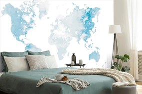 Samolepiaca tapeta akvarelová mapa sveta v svetlomodrej farbe - 150x100