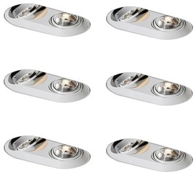 Sada 6 zaoblených zapustených bodových svetiel biela GU10 70 mm 2-svetelné - Hubs
