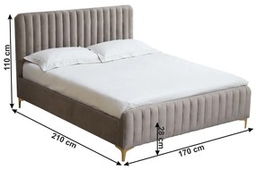 Čalúnená manželská posteľ s roštom Kaisa 160x200 cm - sivohnedá (taupe) / zlatá matná