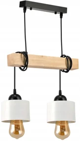 BERGE LED závesné stropné svietidlo, drevený trám, 2xE27, kovový pohárový luster