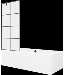 Mexen Cube obdĺžniková vaňa 180 x 80 cm s obkladom a 1-krídlovou sprchovou zástenou 80 cm, Čierny vzor - 550518080X9508007077