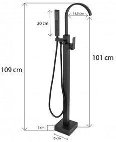 Erga Enzo, voľne stojaca vaňová batéria h-1090, čierna matná, ERG-YKA-BS.ENZO-BLK