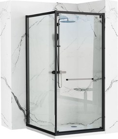 Rea Space In, sprchovací kút 80x100, 6mm číre sklo, čierny profil + biela sprchová vanička Savoy, KPL-K8882