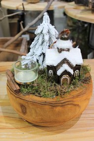 Prírodný svietnik "Vianočná dedinka" 20cm