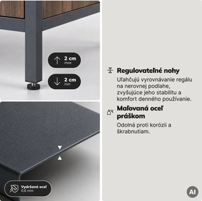 Regál so zásuvkami do kancelárie, na šanóny a dokumenty, otvorené police, kovový, antracitový/orech, 800x2200x400 mm: ARIEL Eco Design
