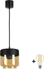 BRILAGI - LED luster na lankách R GLASS 1xE27/60W/230V pr. 14 cm čierna/dymová béžová