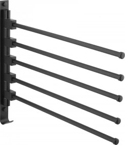 Nástenný vešiak na uteráky AMY - 5 ramenný - čierny matný