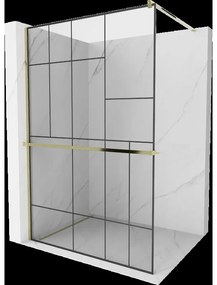 Mexen Kioto+ sprchová stena s poličkou a lištou 80 x 200 cm, transparentnéné/čierny vzor 8 mm, zlatá - 800-080-121-50-78