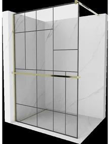 Mexen Kioto+ sprchová stena s poličkou a lištou 80 x 200 cm, transparentnéné/čierny vzor 8 mm, zlatá - 800-080-121-50-78